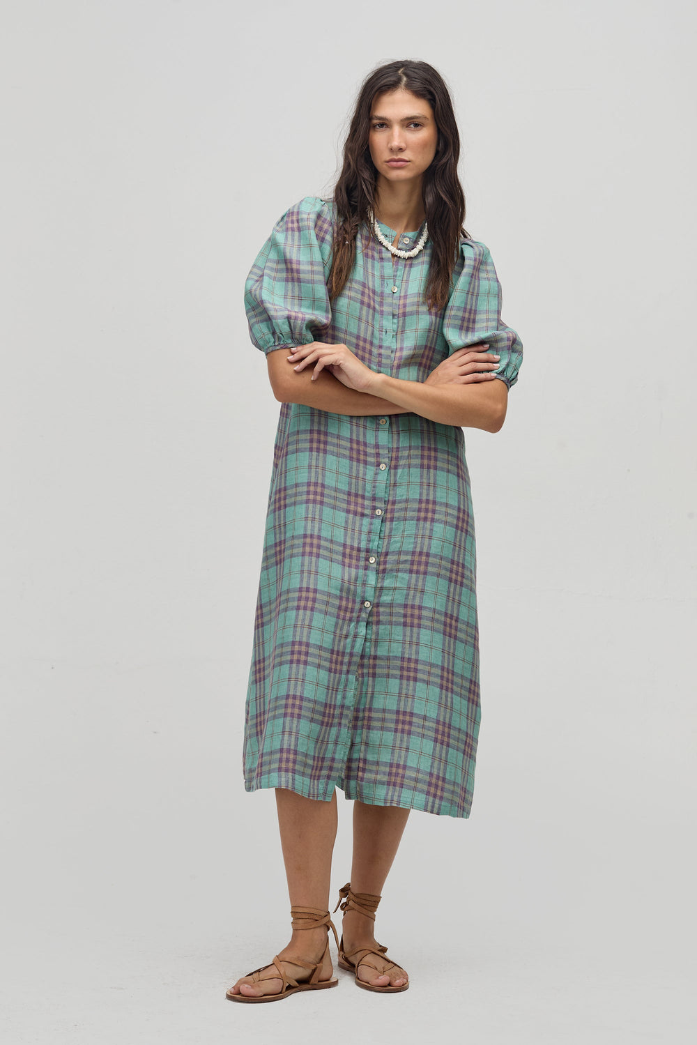 Bubble Linen Dress - Palma Checks