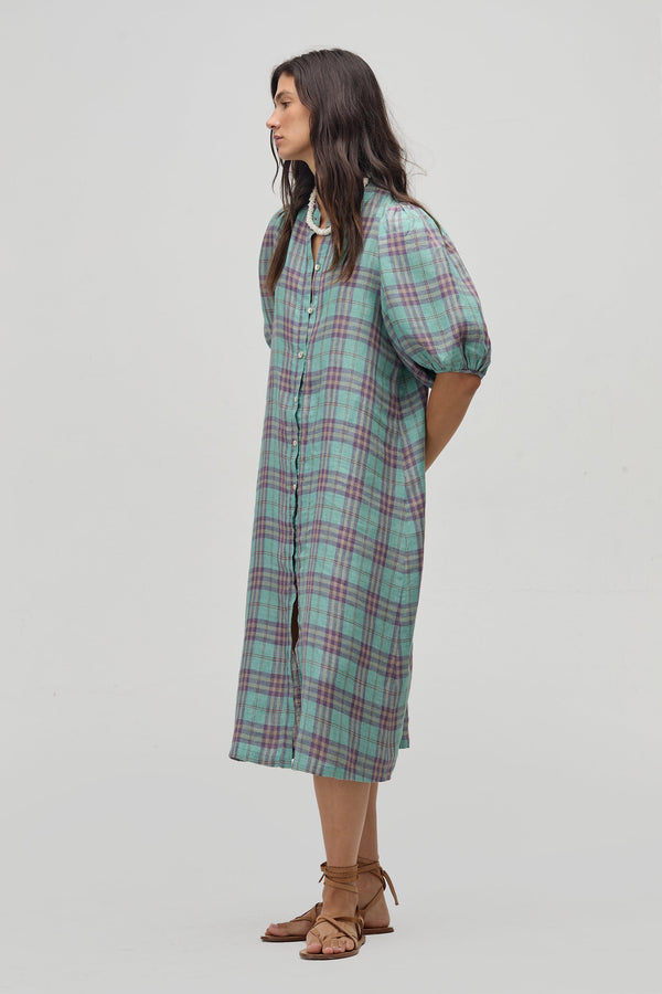 Bubble Linen Dress - Palma Checks