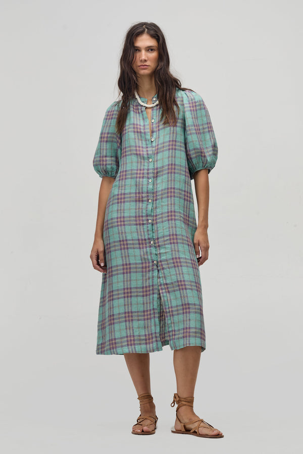 Bubble Linen Dress - Palma Checks