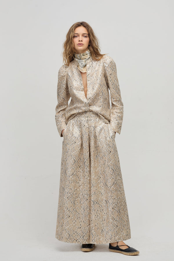 Sabi Metallic Linen Pants - Snake Print