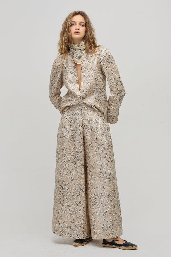 Sabi Metallic Linen Pants - Snake Print