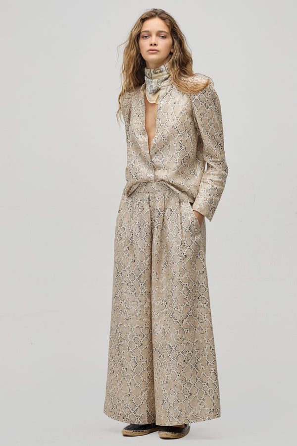 Sabi Metallic Linen Pants - Snake Print