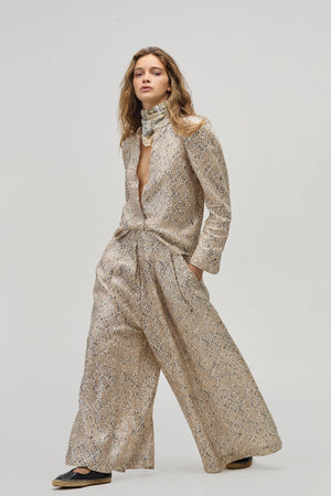 Sabi Metallic Linen Pants - Snake Print