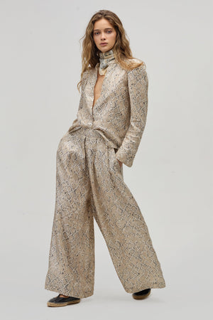 Sabi Metallic Linen Pants - Snake Print