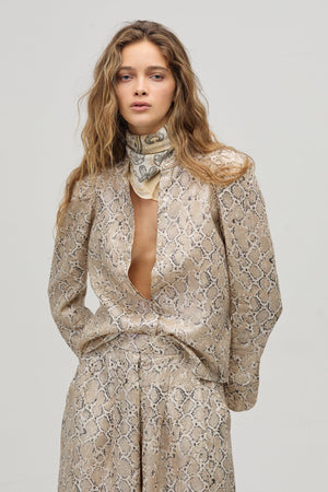 Lilium Metallic Linen Shirt - Snake Print
