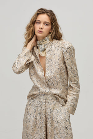 Lilium Metallic Linen Shirt - Snake Print