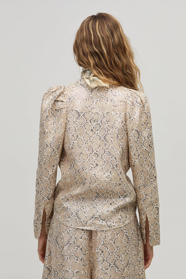 Lilium Metallic Linen Shirt - Snake Print