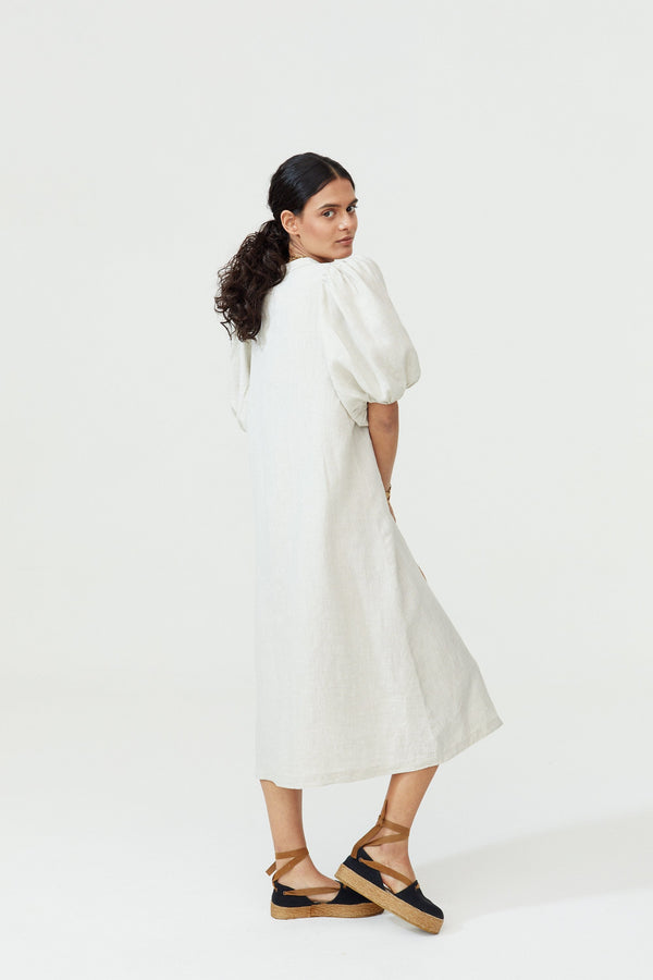 Bubble Linen Dress - Natural