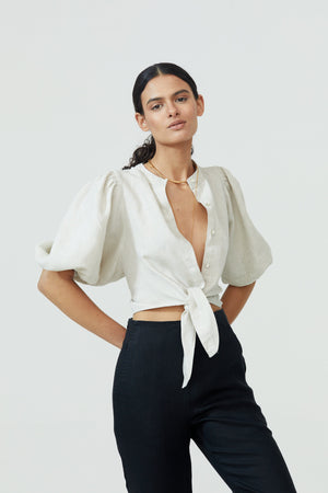 Bubble Linen Crop Top - Natural