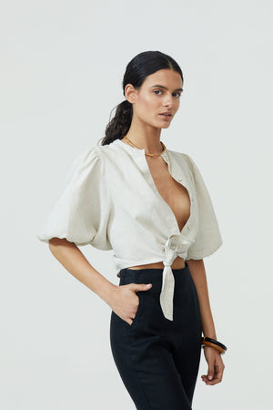 Bubble Linen Crop Top - Natural