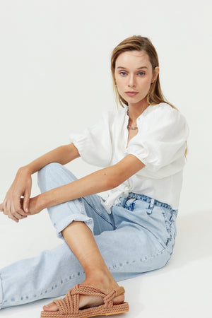 Bubble Linen Crop Top - Off White