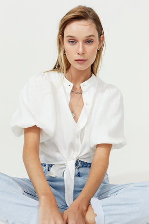 Bubble Linen Crop Top - Off White