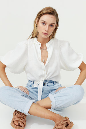 Bubble Linen Crop Top - Off White