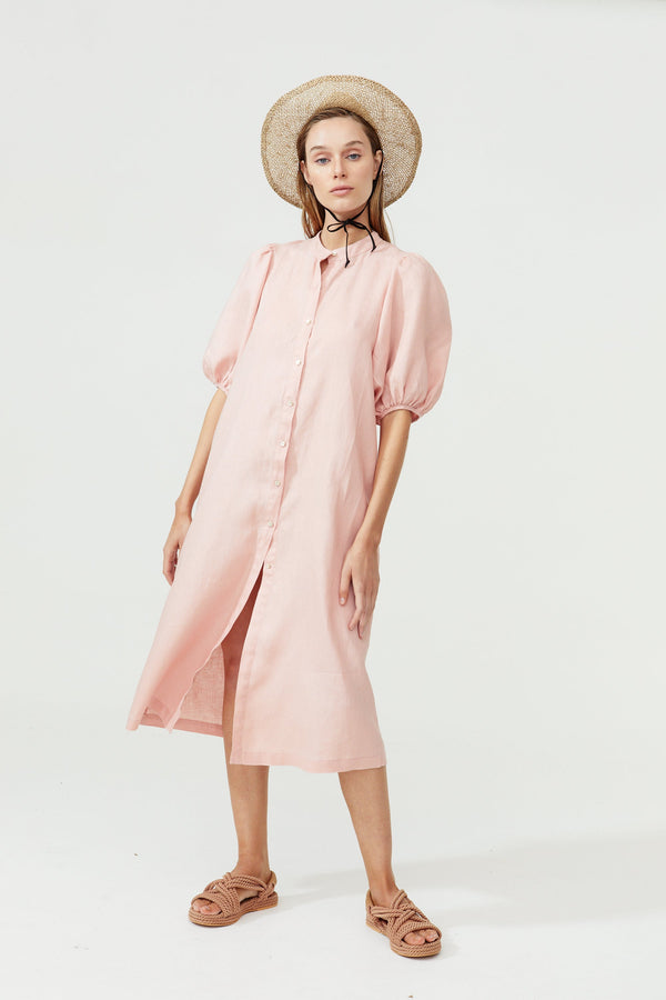 Bubble Linen Dress - Soft Pink
