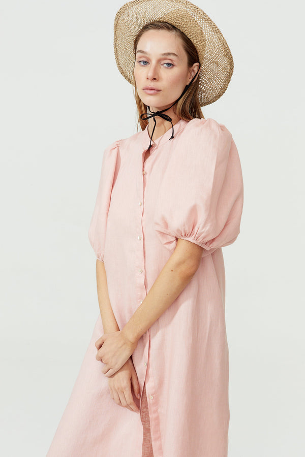 Bubble Linen Dress - Soft Pink