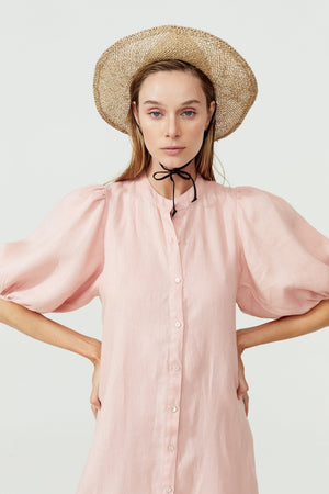 Bubble Linen Dress - Soft Pink