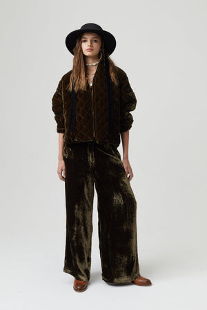 New Luna Silk Velvet Pants - Moss