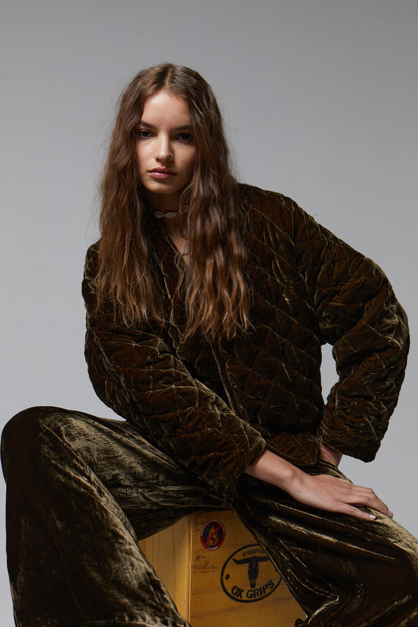 New Luna Silk Velvet Pants - Moss