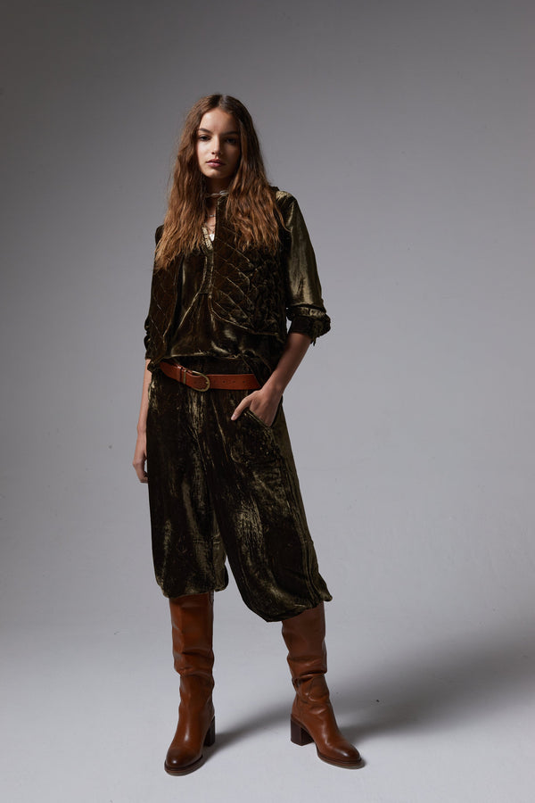 New Luna Silk Velvet Pants - Moss
