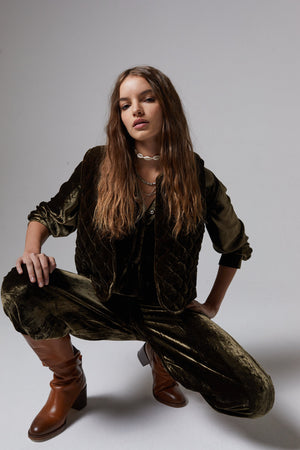 New Luna Silk Velvet Pants - Moss