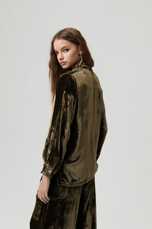 New Luna Silk Velvet Pants - Moss