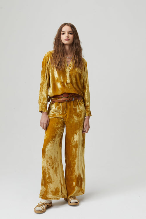 New Luna Silk Velvet Pants - Mustard