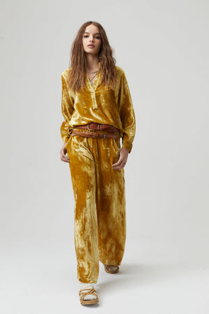 New Luna Silk Velvet Pants - Mustard