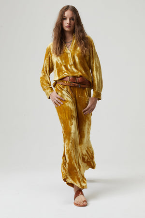 New Luna Silk Velvet Pants - Mustard