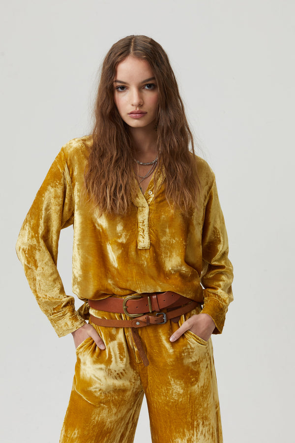 New Luna Silk Velvet Pants - Mustard