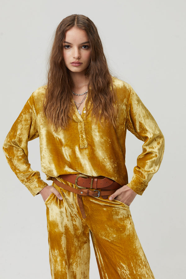 New Luna Silk Velvet Pants - Mustard