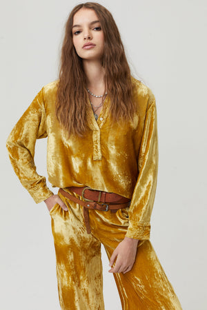 New Luna Silk Velvet Pants - Mustard