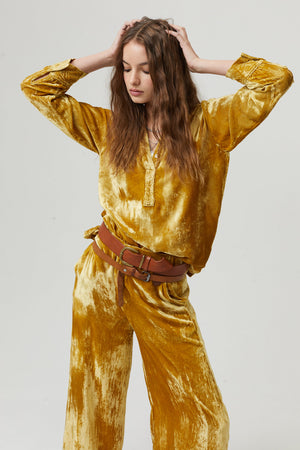 New Luna Silk Velvet Pants - Mustard