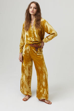 New Luna Silk Velvet Pants - Mustard