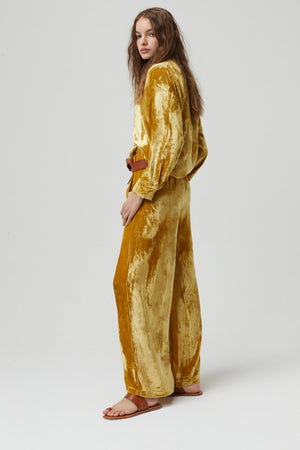 New Luna Silk Velvet Pants - Mustard