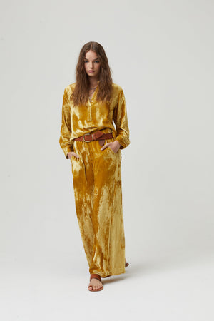 New Luna Silk Velvet Pants - Mustard