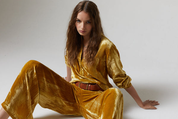 New Luna Silk Velvet Pants - Mustard