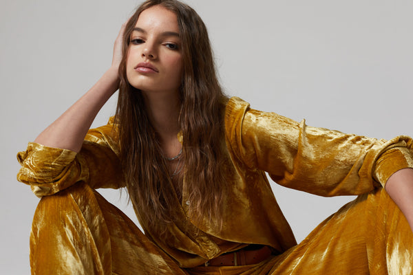 New Luna Silk Velvet Pants - Mustard