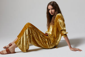 New Luna Silk Velvet Pants - Mustard