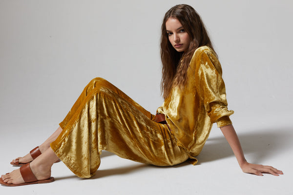 New Luna Silk Velvet Pants - Mustard