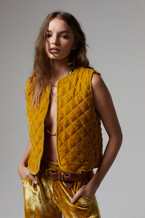Sumac Silk Velvet Vest - Mustard