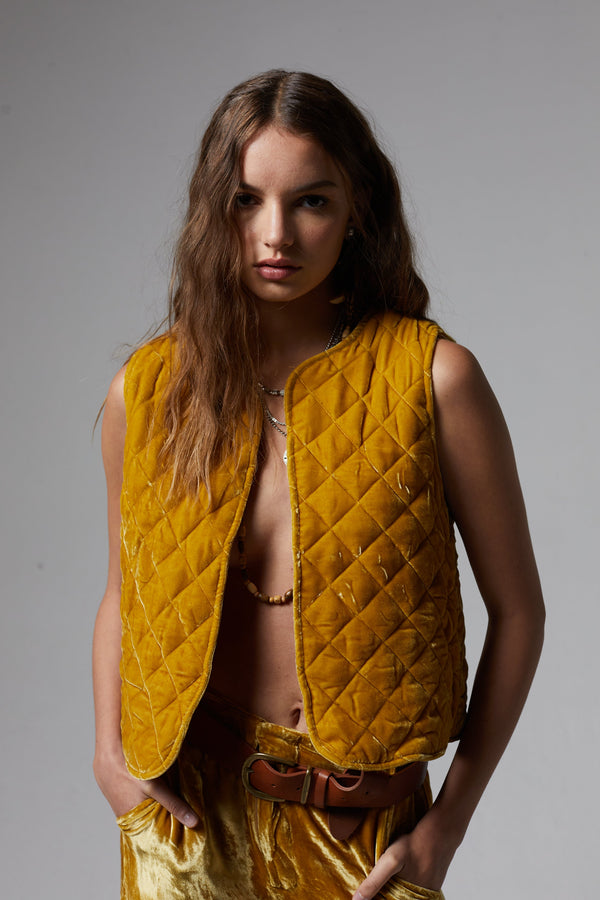 Sumac Silk Velvet Vest - Mustard