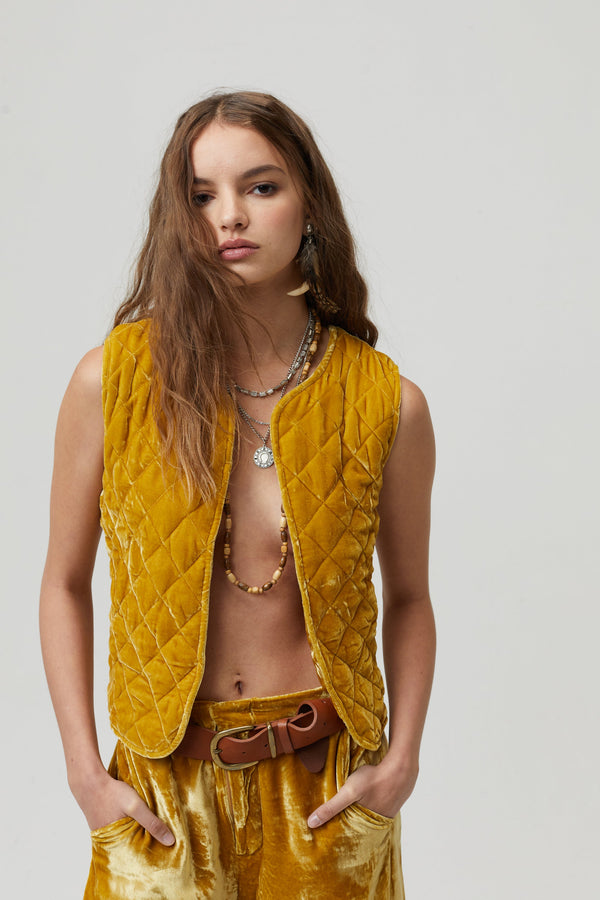 Sumac Silk Velvet Vest - Mustard