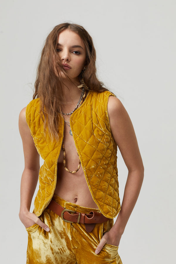 Sumac Silk Velvet Vest - Mustard