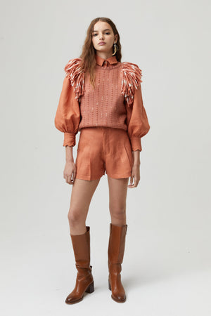 Frida Linen Shorts - Brick