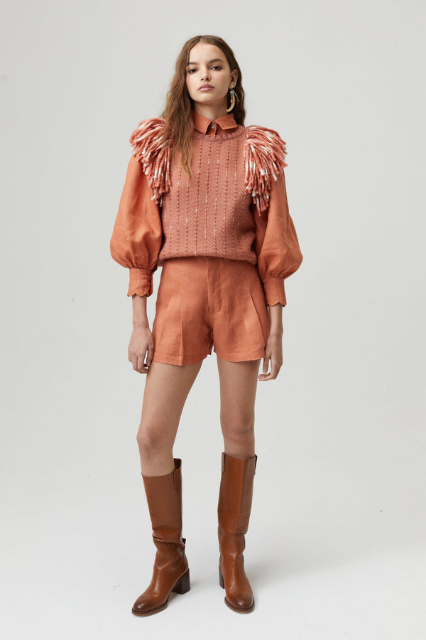 Frida Linen Shorts - Brick