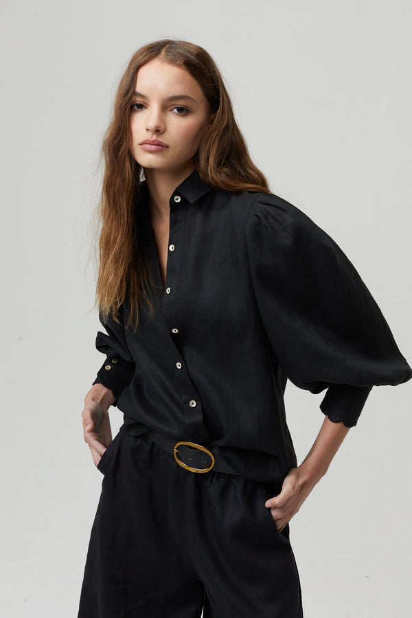 Camille Linen Shirt - Black