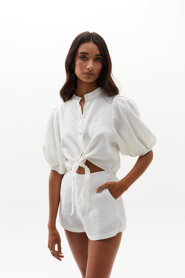 Bubble Linen Crop Top - Off White
