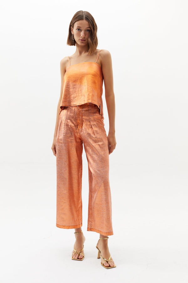 Mar Metallic Linen Top - Copper