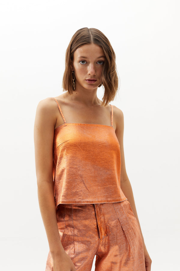 Mar Metallic Linen Top - Copper