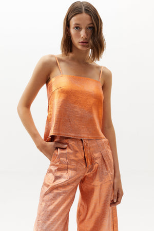 Mar Metallic Linen Top - Copper